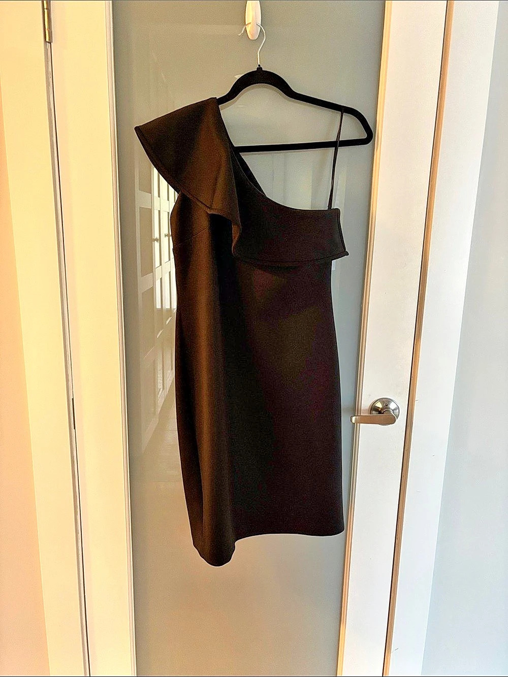 Calvin Klein One-Shoulder Ruffle Sheath Dress Black Mini Dress Size 10